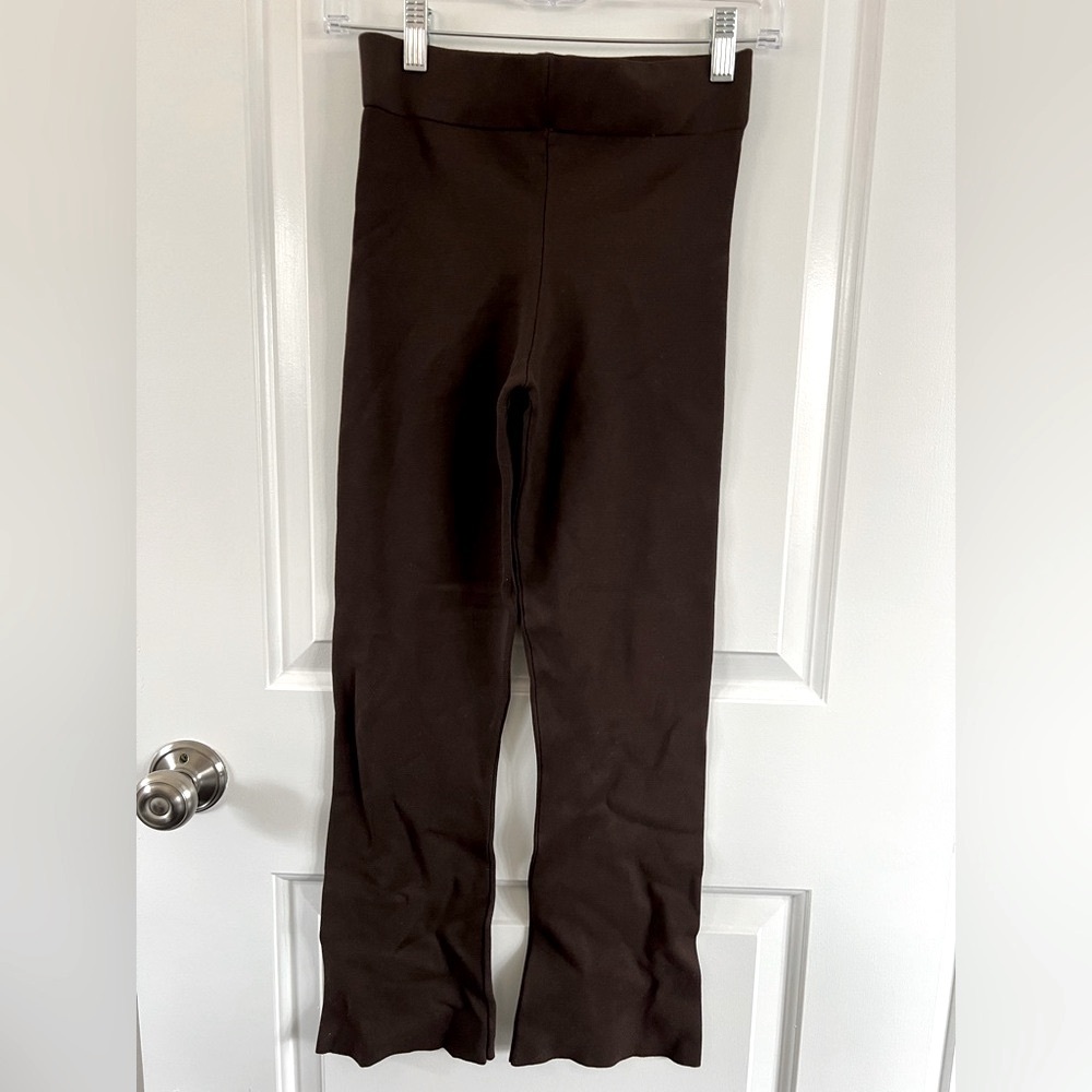 Zara Chocolate Brown Cropped Flare Leggings Size Small